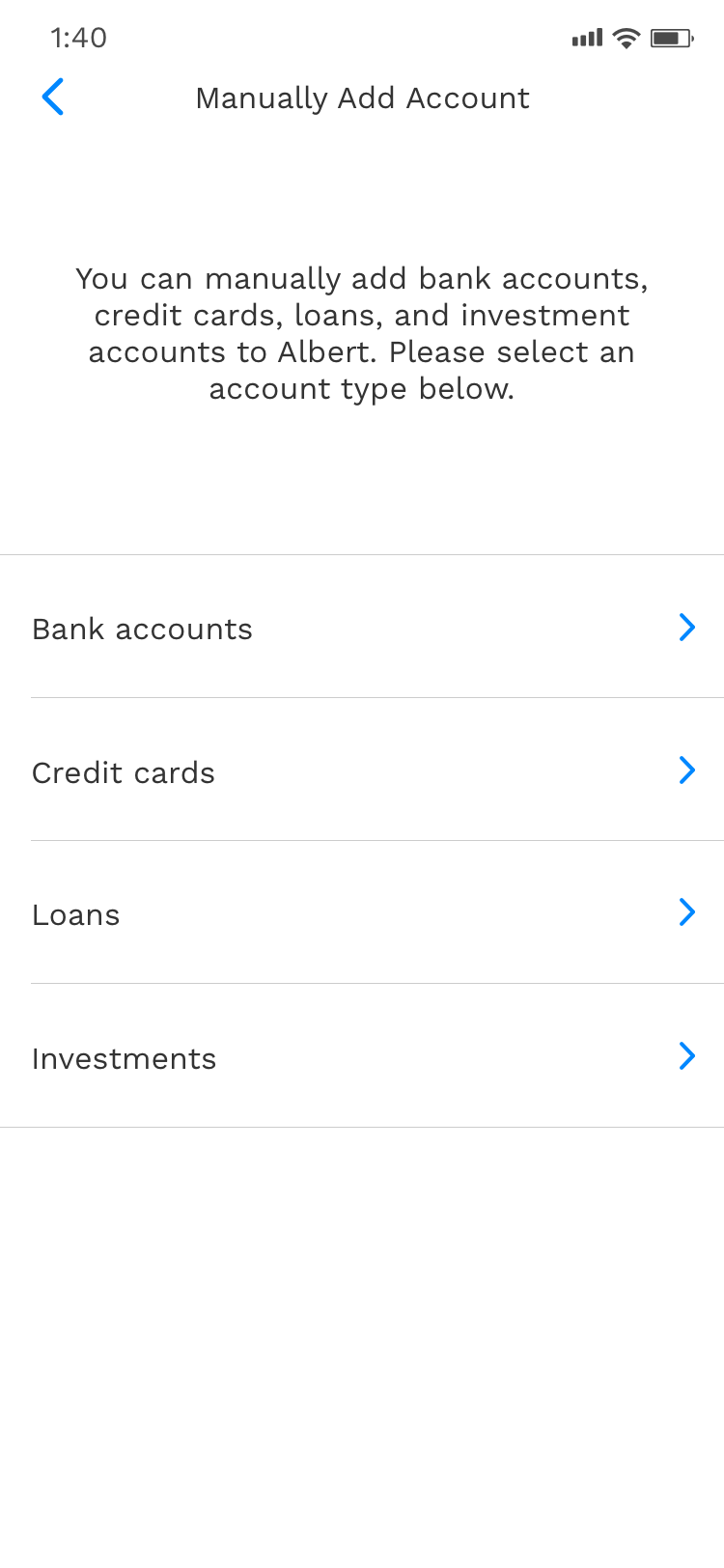 How do I add a financial account manually? – Albert